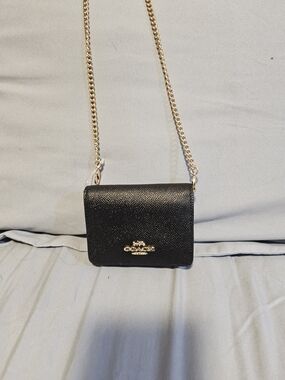 NWT Coach Black Leather Crossbody with Gold Chain